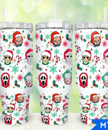 Christmas Horror Characters Movies Custom Stanley Quencher 40Oz Stainless Steel Tumbler With Handle