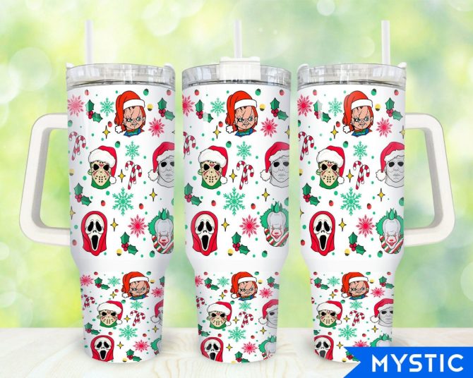 Christmas Horror Characters Movies Custom Stanley Quencher 40Oz Stainless Steel Tumbler With Handle