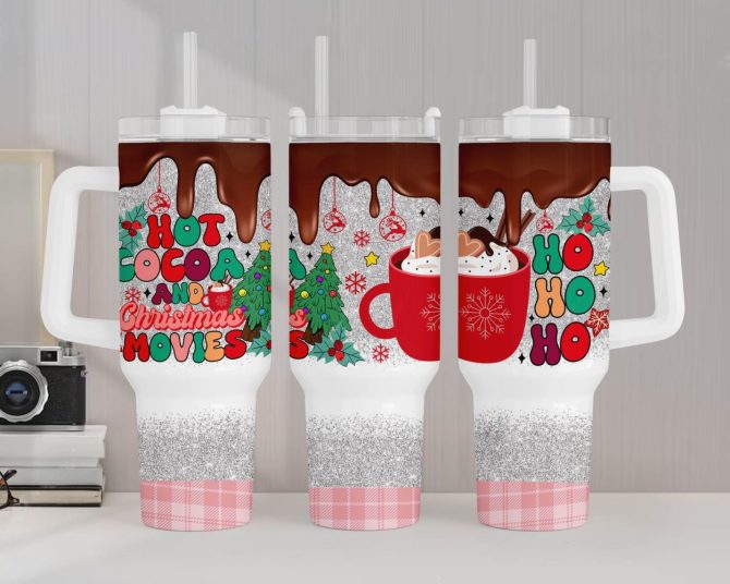 Christmas Hot Cocoa And Movies Custom Stanley Quencher 40Oz Stainless Steel Tumbler With Handle