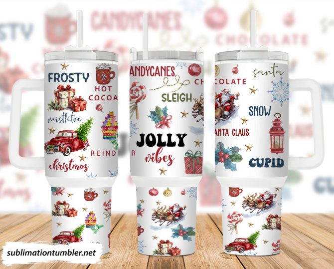 Christmas Jolly Vibes Custom Stanley Quencher 40Oz Stainless Steel Tumbler With Handle