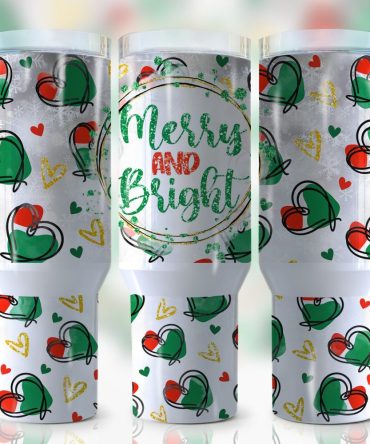 Christmas Merry And Bright Custom Stanley Quencher 40Oz Stainless Steel Tumbler With Handle