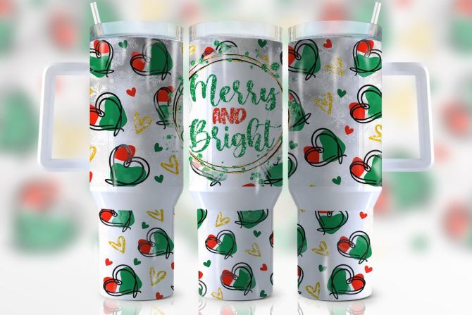 Christmas Merry And Bright Custom Stanley Quencher 40Oz Stainless Steel Tumbler With Handle