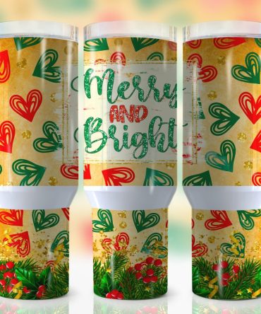 Christmas Merry And Bright Custom Stanley Quencher 40Oz Stainless Steel Tumbler With Handle