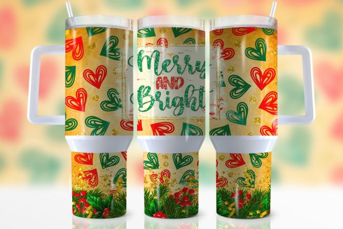 Christmas Merry And Bright Custom Stanley Quencher 40Oz Stainless Steel Tumbler With Handle