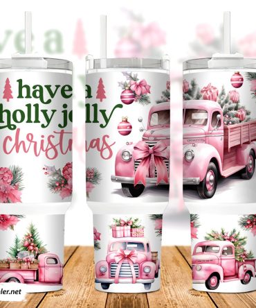 Christmas Pink Truck Custom Stanley Quencher 40Oz Stainless Steel Tumbler With Handle