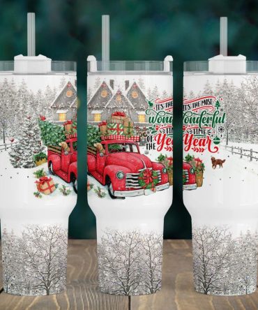 Christmas Red Truck Custom Stanley Quencher 40Oz Stainless Steel Tumbler With Handle