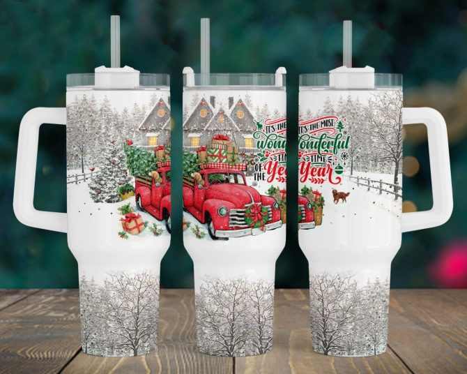 Christmas Red Truck Custom Stanley Quencher 40Oz Stainless Steel Tumbler With Handle