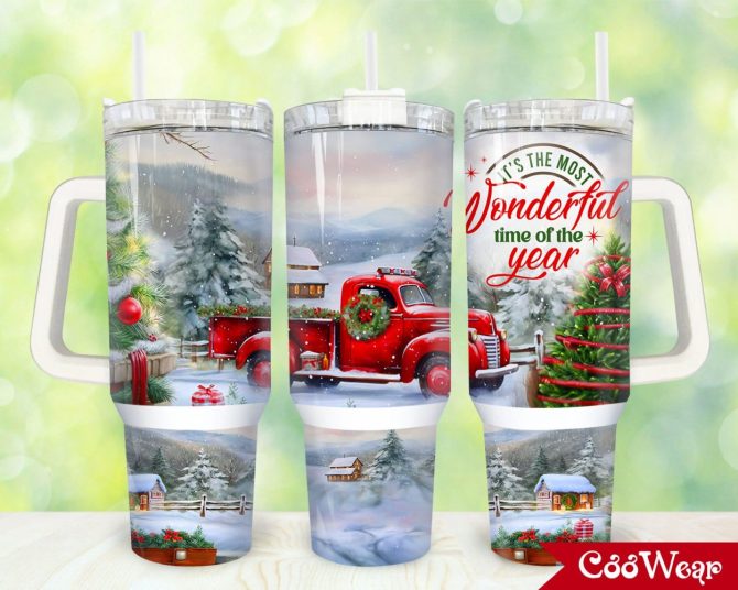 Christmas Red Truck Custom Stanley Quencher 40Oz Stainless Steel Tumbler With Handle