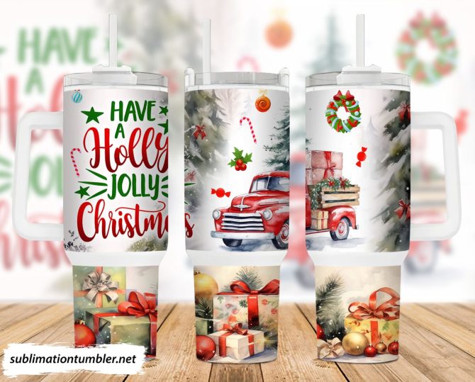 Christmas Red Truck Custom Stanley Quencher 40Oz Stainless Steel Tumbler With Handle