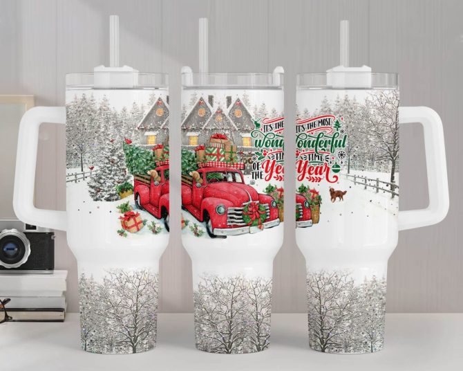 Christmas Red Truck Custom Stanley Quencher 40Oz Stainless Steel Tumbler With Handle - Image 2