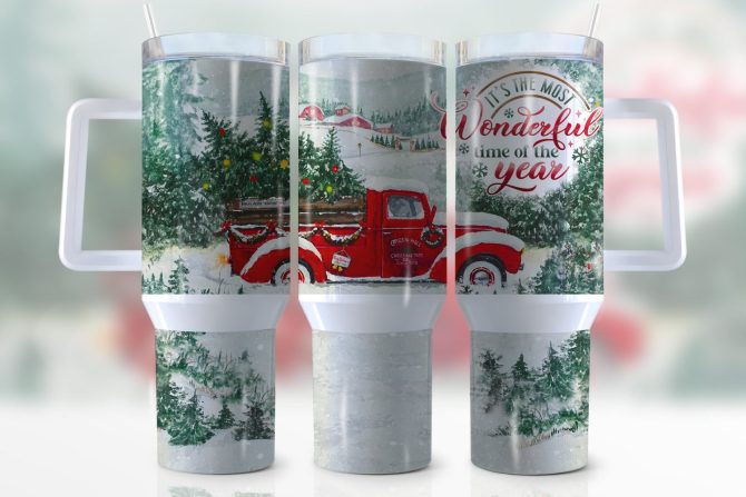 Christmas Red Truck Custom Stanley Quencher 40Oz Stainless Steel Tumbler With Handle