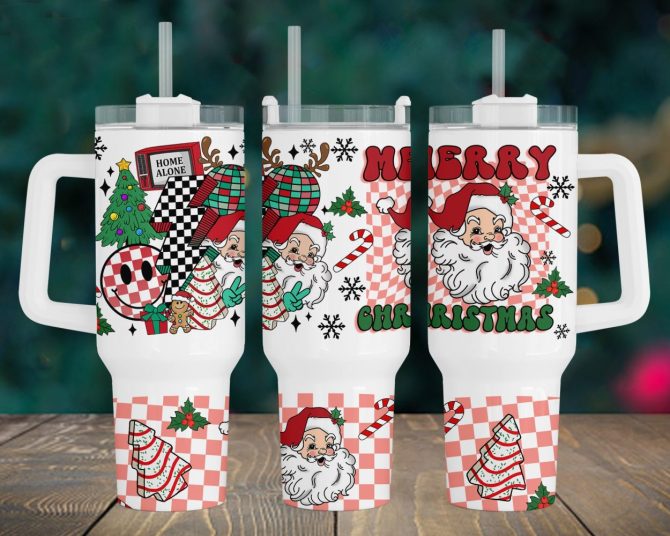 Christmas Retro Santa Claus Custom Stanley Quencher 40Oz Stainless Steel Tumbler With Handle