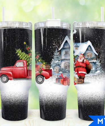 Christmas Santa And Truck Custom Stanley Quencher 40Oz Stainless Steel Tumbler With Handle