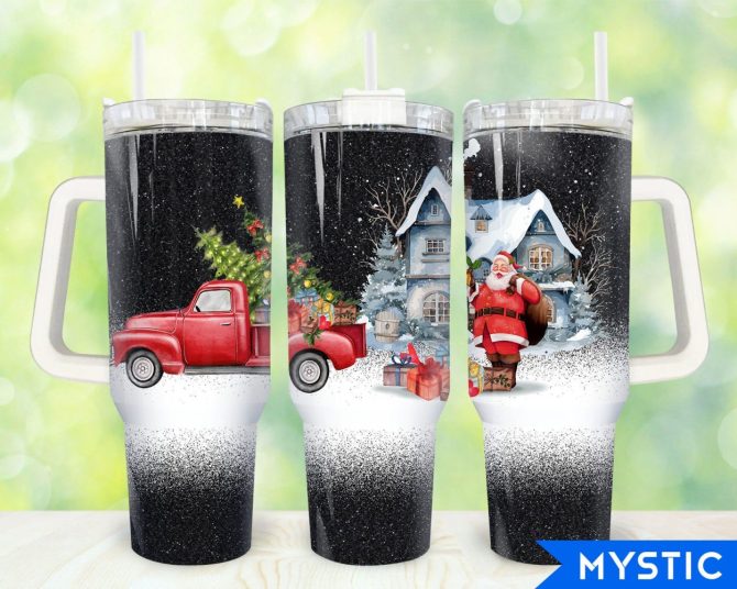 Christmas Santa And Truck Custom Stanley Quencher 40Oz Stainless Steel Tumbler With Handle