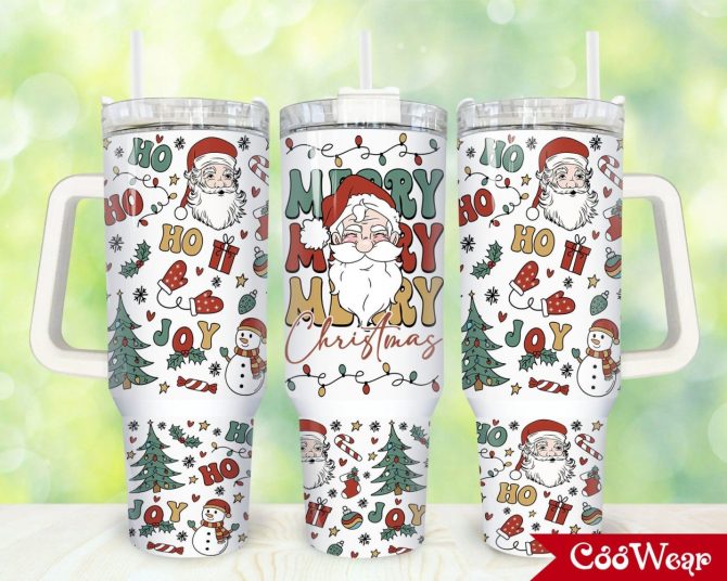 Christmas Santa Claus Custom Stanley Quencher 40Oz Stainless Steel Tumbler With Handle