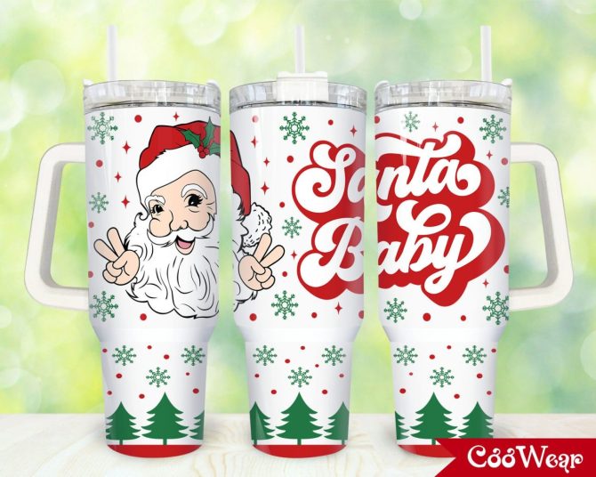 Christmas Santa Claus Custom Stanley Quencher 40Oz Stainless Steel Tumbler With Handle