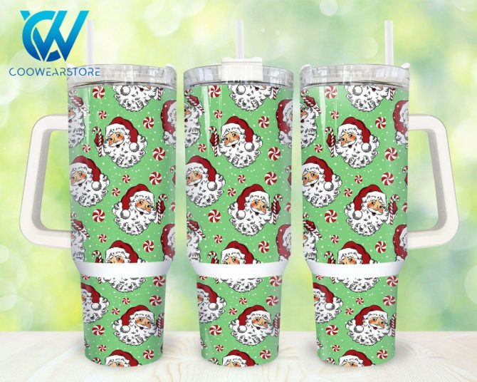 Christmas Santa Claus Custom Stanley Quencher 40Oz Stainless Steel Tumbler With Handle