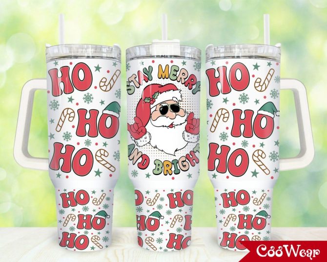 Christmas Santa Claus Custom Stanley Quencher 40Oz Stainless Steel Tumbler With Handle