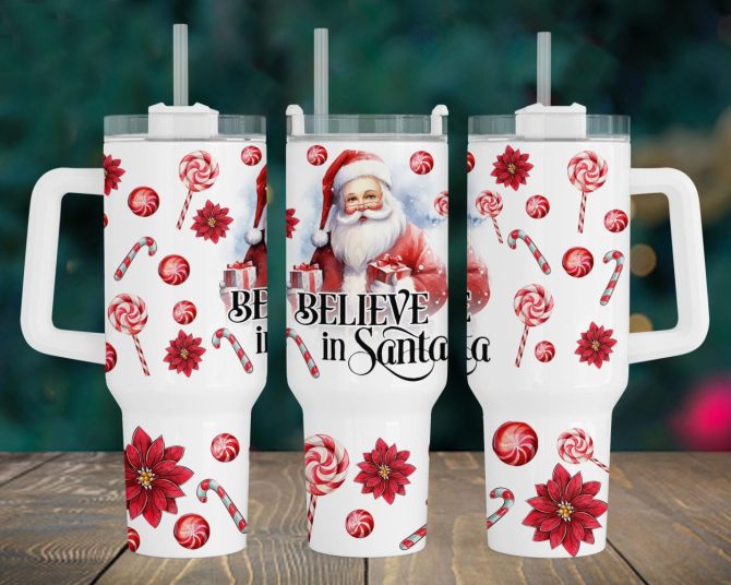 Christmas Santa Claus Custom Stanley Quencher 40Oz Stainless Steel Tumbler With Handle