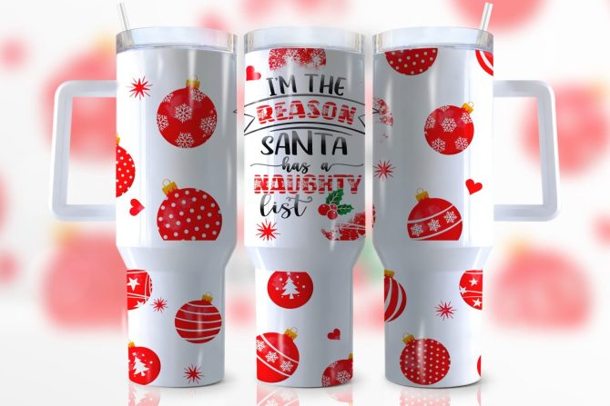 Christmas Santa Naughty List Custom Stanley Quencher 40Oz Stainless Steel Tumbler With Handle