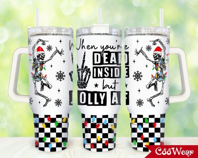 Christmas Skeleton Custom Stanley Quencher 40Oz Stainless Steel Tumbler With Handle