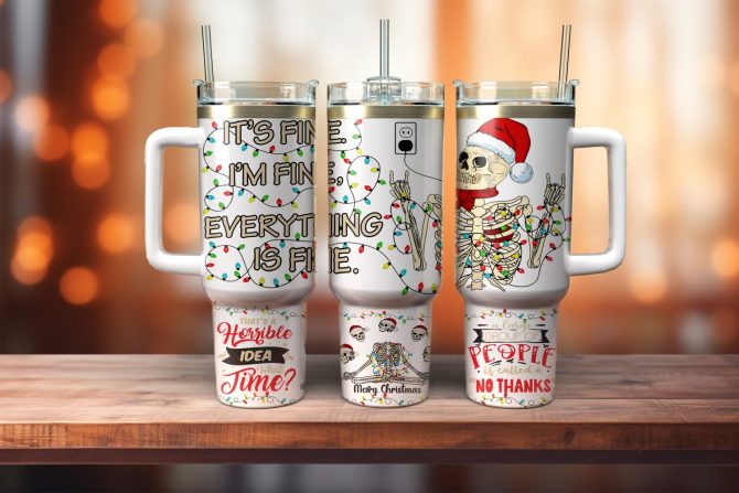 Christmas Skeleton Custom Stanley Quencher 40Oz Stainless Steel Tumbler With Handle - Image 2