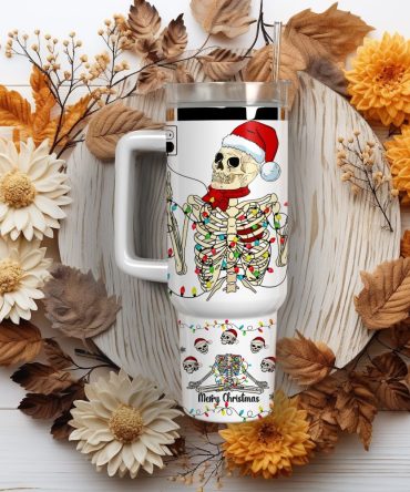 Christmas Skeleton Custom Stanley Quencher 40Oz Stainless Steel Tumbler With Handle