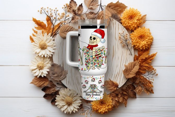 Christmas Skeleton Custom Stanley Quencher 40Oz Stainless Steel Tumbler With Handle