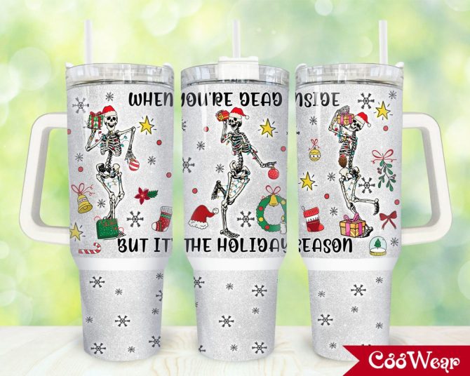 Christmas Skeleton Custom Stanley Quencher 40Oz Stainless Steel Tumbler With Handle