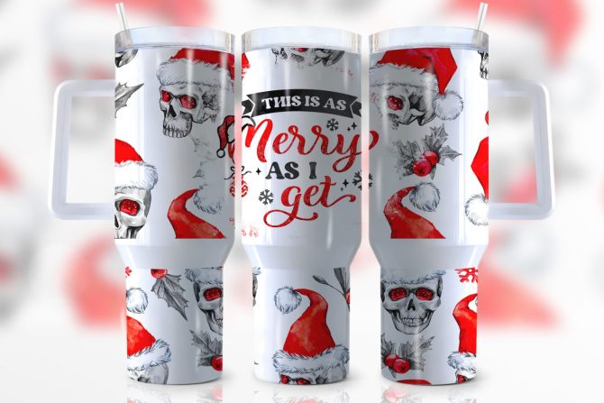 Christmas Skull Custom Stanley Quencher 40Oz Stainless Steel Tumbler With Handle
