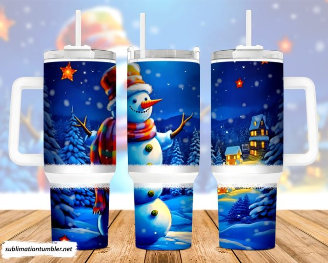 Christmas Snowman Custom Stanley Quencher 40Oz Stainless Steel Tumbler With Handle