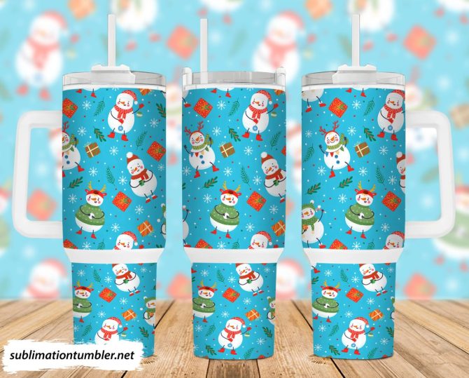 Christmas Snowman Custom Stanley Quencher 40Oz Stainless Steel Tumbler With Handle