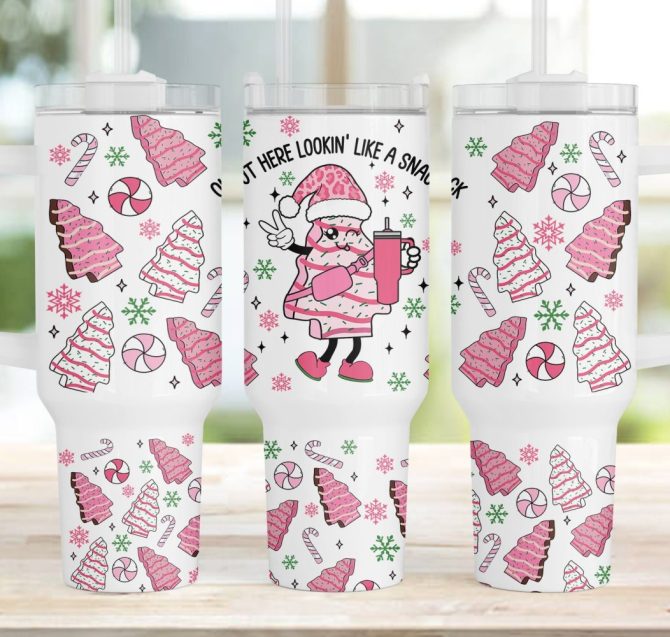 Christmas Tree Cake Custom Stanley Quencher 40Oz Stainless Steel Tumbler With Handle