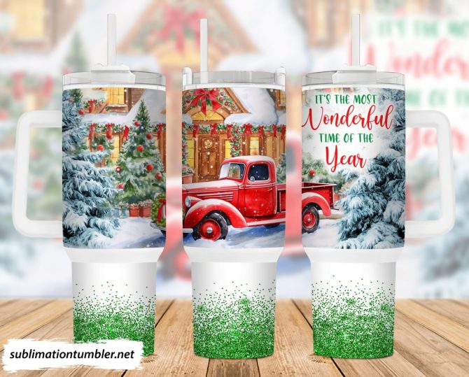 Christmas Truck Custom Stanley Quencher 40Oz Stainless Steel Tumbler With Handle