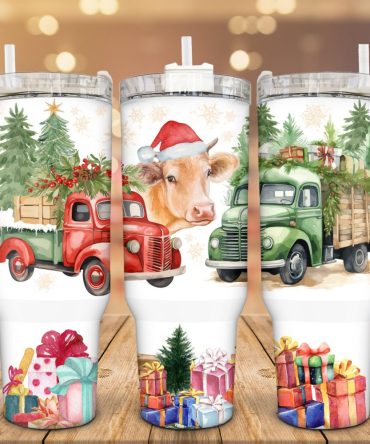 Christmas Trucks And Cow Custom Stanley Quencher 40Oz Stainless Steel Tumbler With Handle