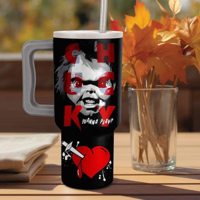 Chucky Child #8217;S Play Movies Custom Stanley Quencher 40Oz Stainless Steel Tumbler With Handle - Image 3
