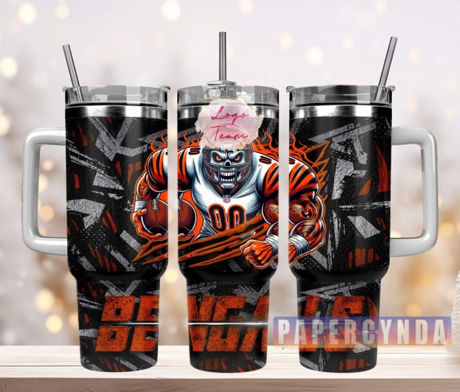 Cincinnati Bengals Custom Stanley Quencher 40Oz Stainless Steel Tumbler With Handle