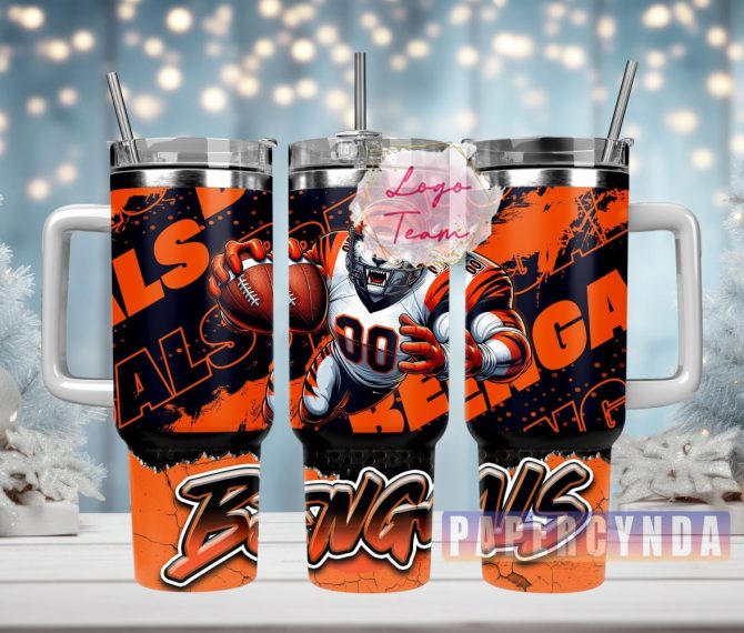 Cincinnati Bengals Custom Stanley Quencher 40Oz Stainless Steel Tumbler With Handle
