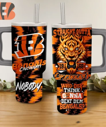 Cincinnati Bengals Custom Stanley Quencher 40Oz Stainless Steel Tumbler With Handle