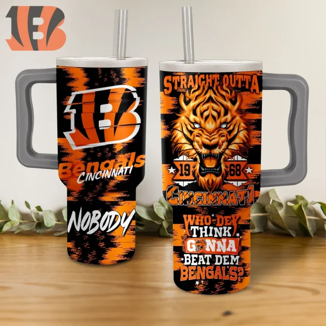 Cincinnati Bengals Custom Stanley Quencher 40Oz Stainless Steel Tumbler With Handle