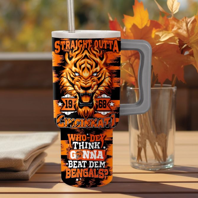 Cincinnati Bengals Custom Stanley Quencher 40Oz Stainless Steel Tumbler With Handle - Image 2