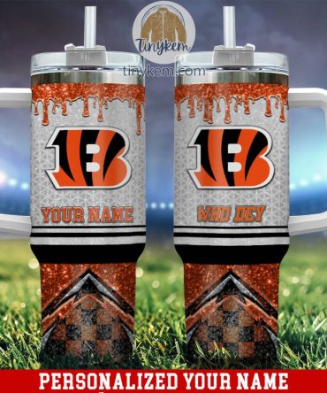 Cincinnati Bengals Glitter Nfl Custom Stanley Quencher 40Oz Stainless Steel Tumbler With Handle