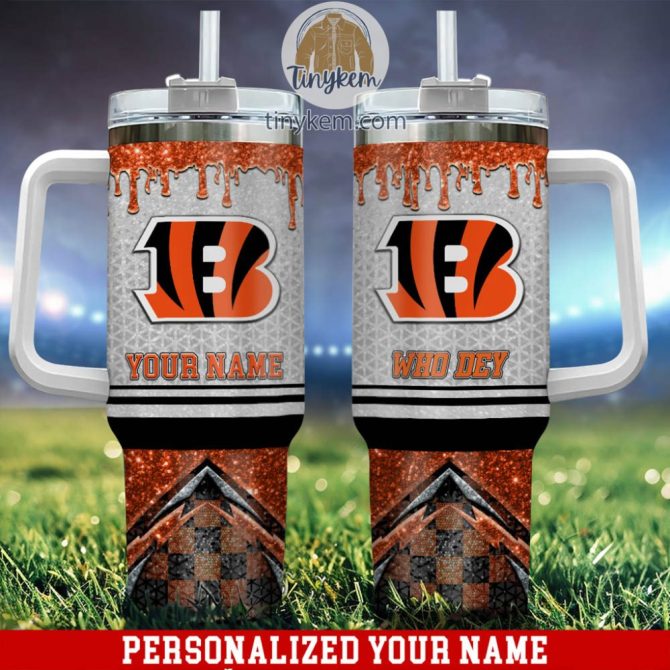 Cincinnati Bengals Glitter Nfl Custom Stanley Quencher 40Oz Stainless Steel Tumbler With Handle