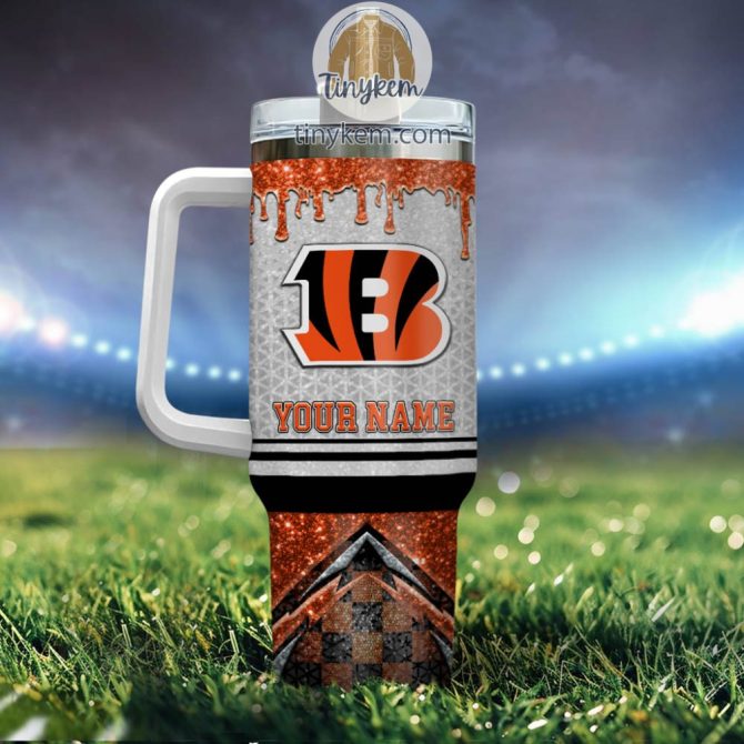 Cincinnati Bengals Glitter Nfl Custom Stanley Quencher 40Oz Stainless Steel Tumbler With Handle - Image 3