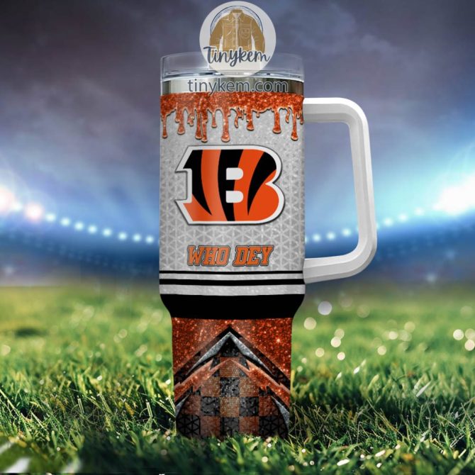 Cincinnati Bengals Glitter Nfl Custom Stanley Quencher 40Oz Stainless Steel Tumbler With Handle - Image 4