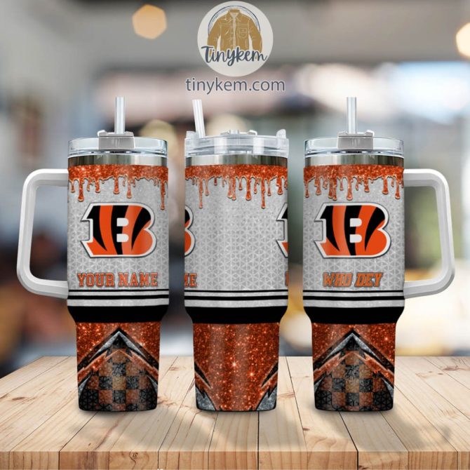 Cincinnati Bengals Glitter Nfl Custom Stanley Quencher 40Oz Stainless Steel Tumbler With Handle - Image 2