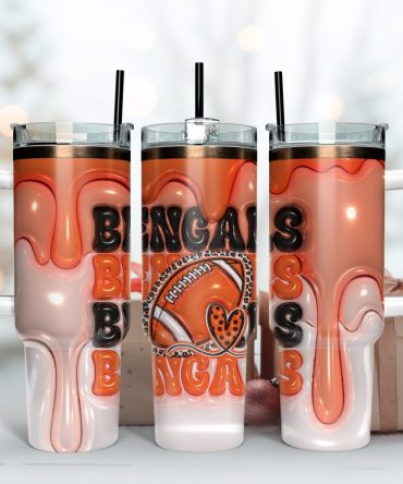 Cincinnati Bengals Nfl 3D Inflated Puff Effect Custom Stanley Quencher 40Oz Stainless Steel Tumbler With Handle