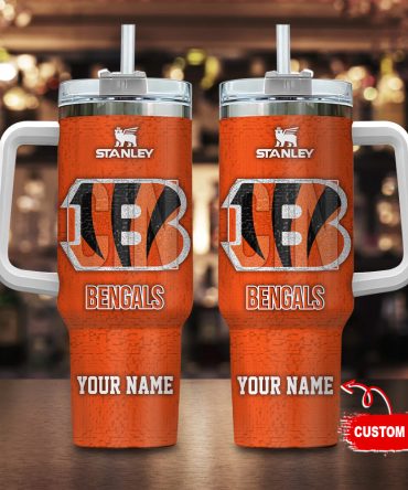 Cincinnati Bengals Nfl 3D Logo Custom Stanley Quencher 40Oz Stainless Steel Tumbler With Handle