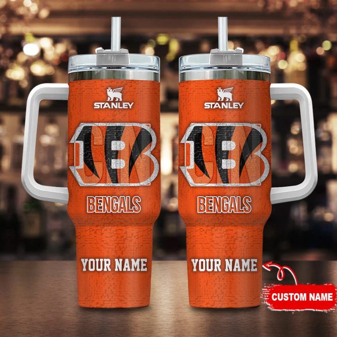 Cincinnati Bengals Nfl 3D Logo Custom Stanley Quencher 40Oz Stainless Steel Tumbler With Handle