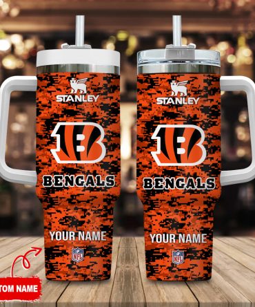 Cincinnati Bengals Nfl Camouflage Custom Stanley Quencher 40Oz Stainless Steel Tumbler With Handle
